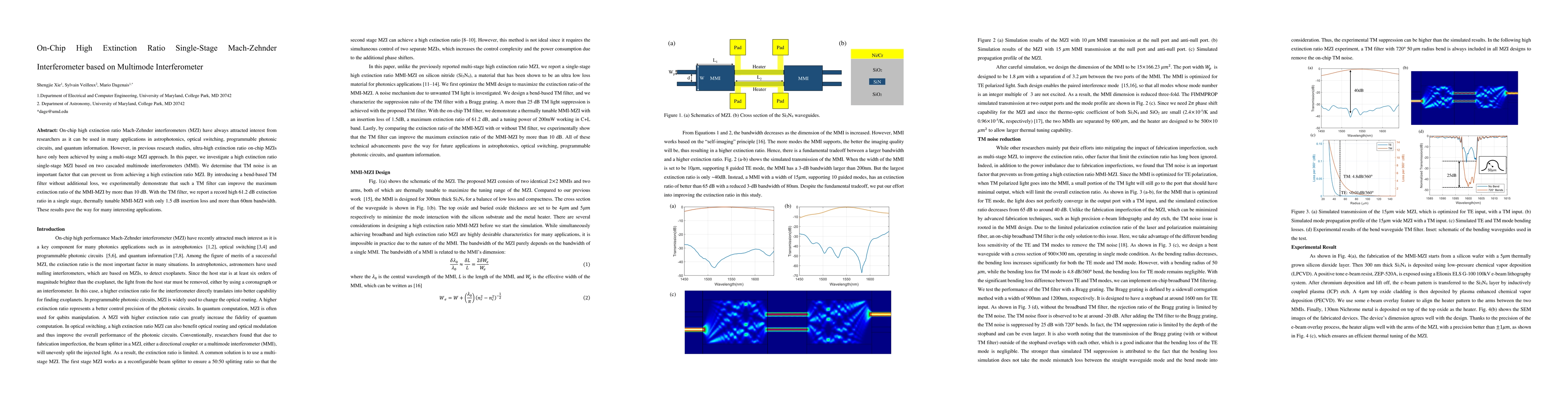 Thumbnail for On-Chip High Extinction Ratio Single-Stage Mach-Zehnder Interferometer
  based on Multimode Interferometer
