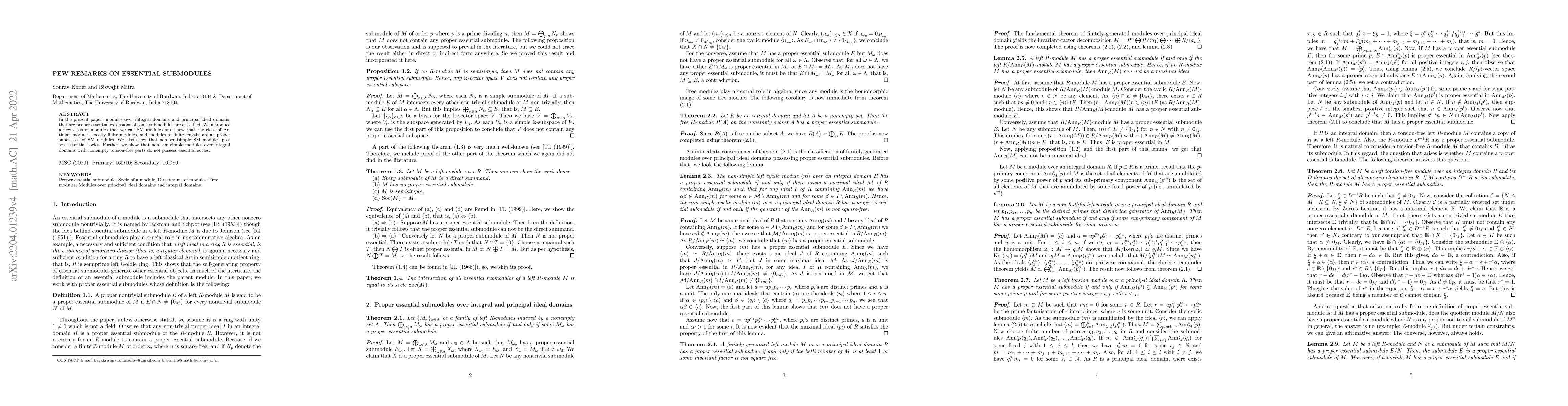Thumbnail for Few remarks on essential modules