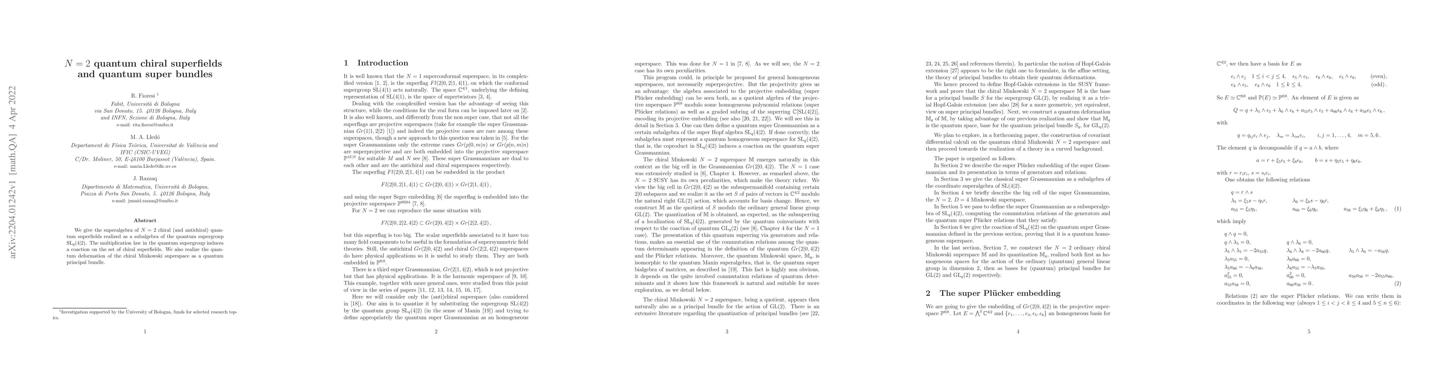 Thumbnail for $N=2$ quantum chiral superfields and quantum super bundles