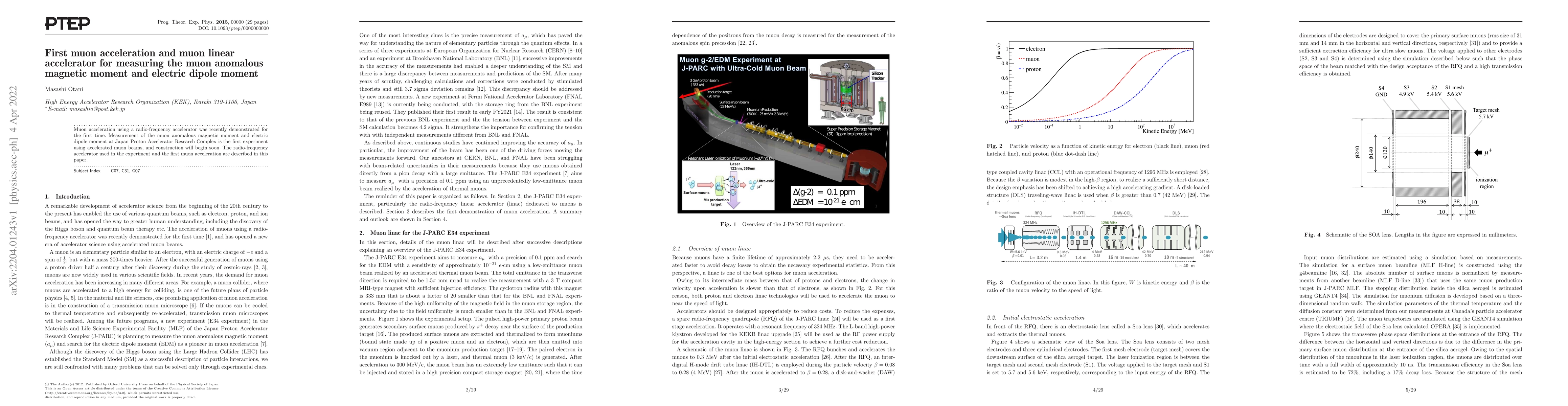 Thumbnail for First muon acceleration and muon linear accelerator for measuring the
  muon anomalous magnetic moment and electric dipole moment