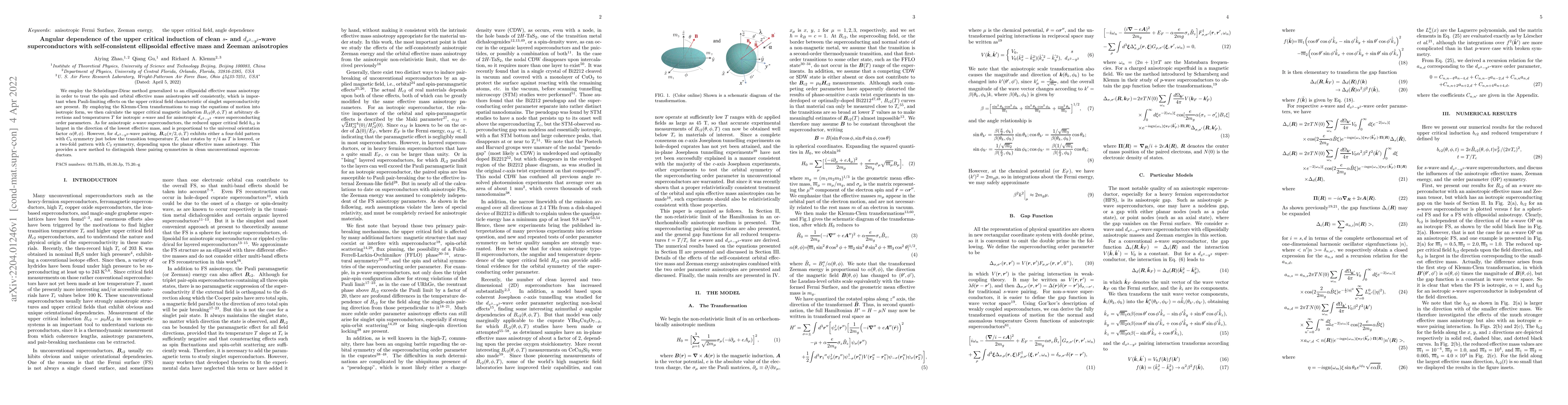 Thumbnail for Angular dependence of the upper critical induction of clean $s$- and
  $d_{x^2-y^2}$-wave superconductors with self-consistent ellipsoidal effective
  mass and Zeeman anisotropies