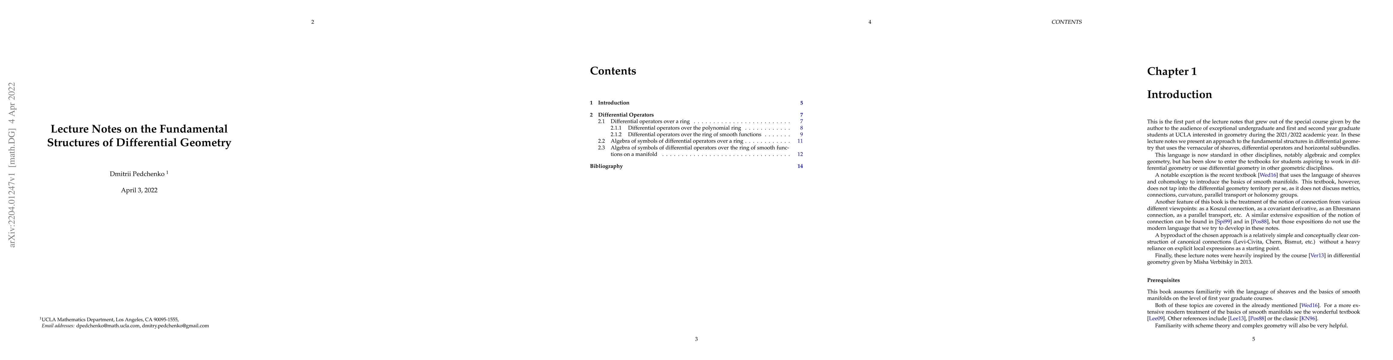 Thumbnail for Lecture notes on the Fundamental Structures of Differential Geometry