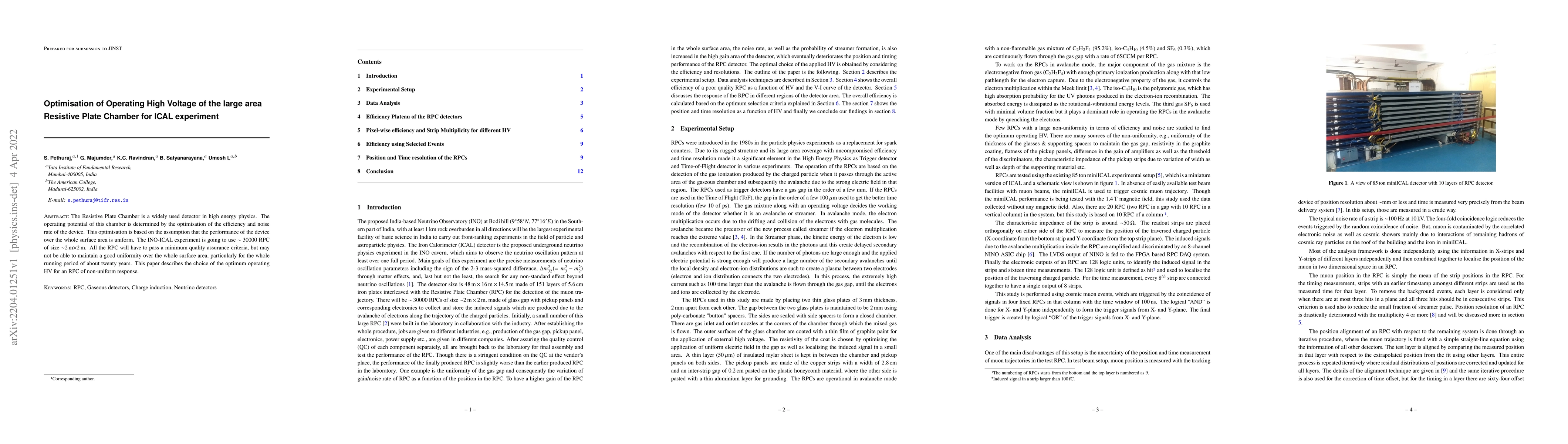 Thumbnail for Optimisation of Operating High Voltage of the large area Resistive Plate
  Chamber for ICAL experiment