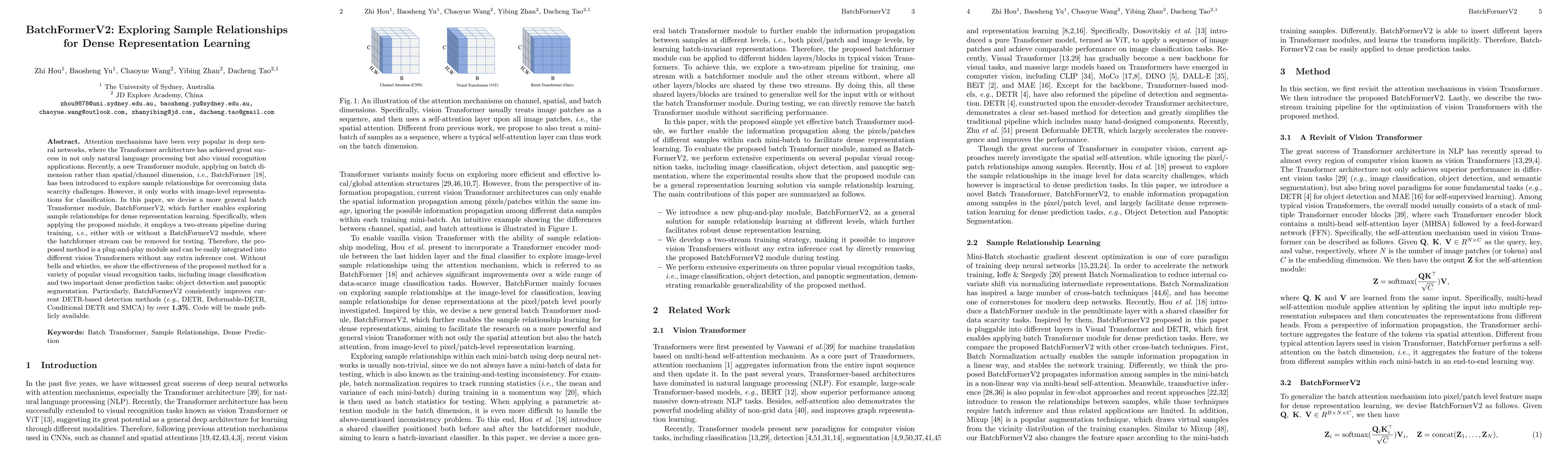 Thumbnail for BatchFormerV2: Exploring Sample Relationships for Dense Representation
  Learning