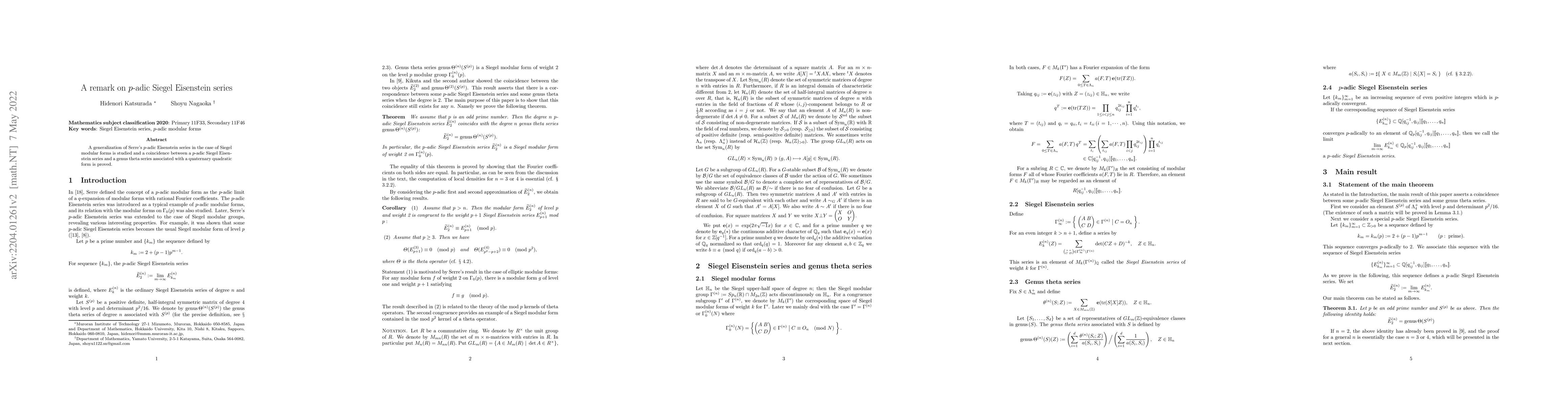 Thumbnail for A remark on $p$-adic Siegel Eisenstein series