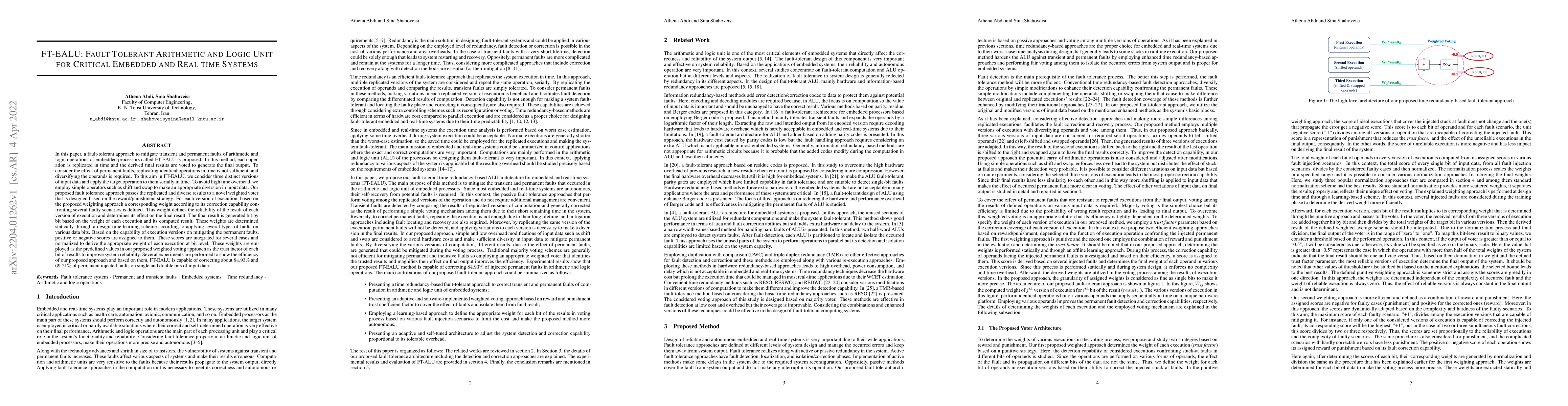 Thumbnail for FT-EALU: Fault Tolerant Arithmetic and Logic Unit for Critical Embedded
  and Real time Systems