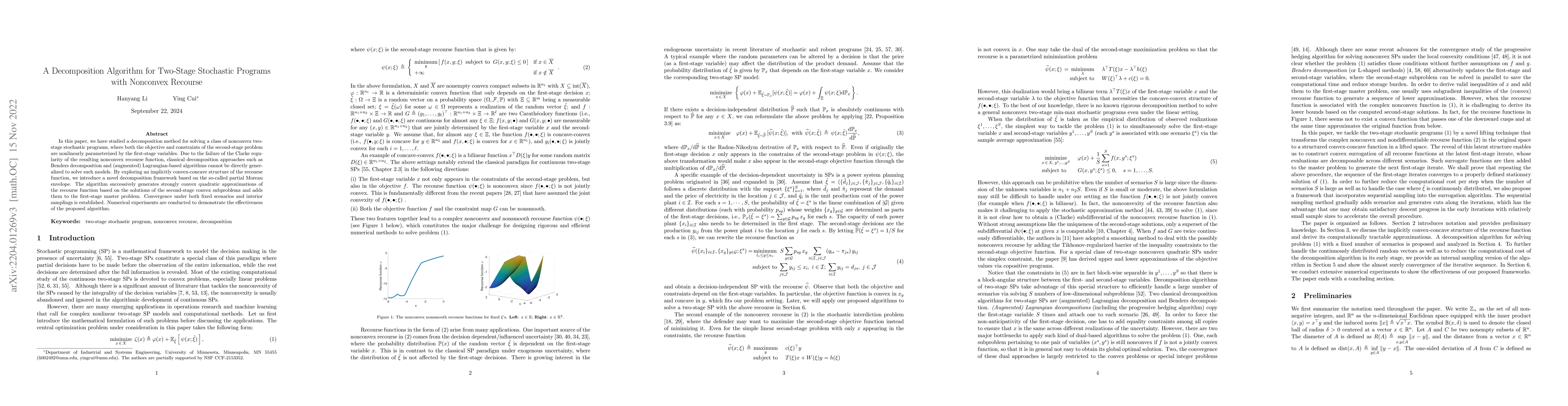 Thumbnail for A Decomposition Algorithm for Two-Stage Stochastic Programs with
  Nonconvex Recourse