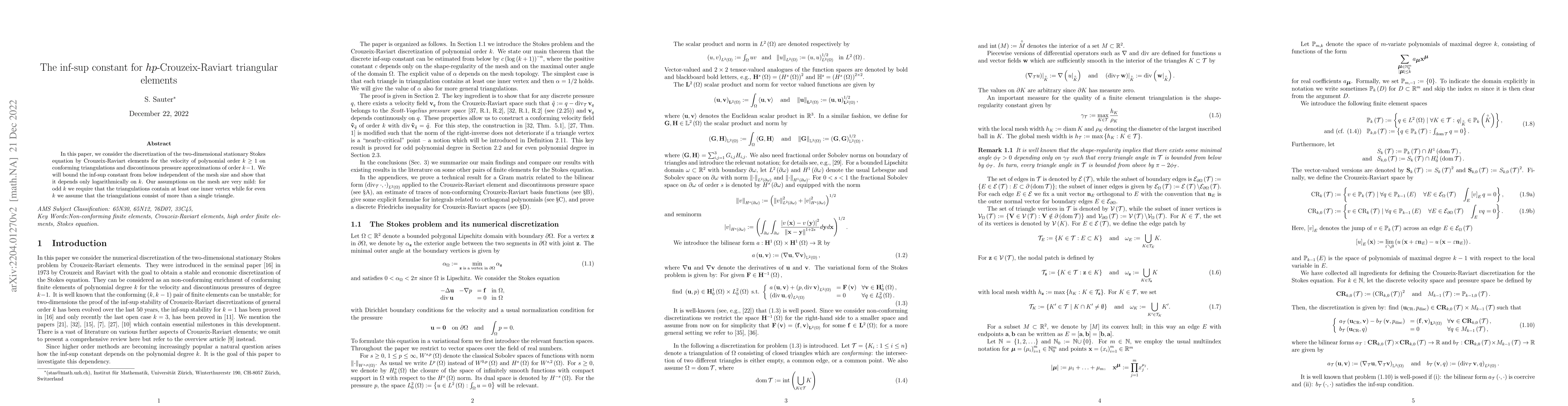 Thumbnail for The inf-sup constant for $hp$-Crouzeix-Raviart triangular elements