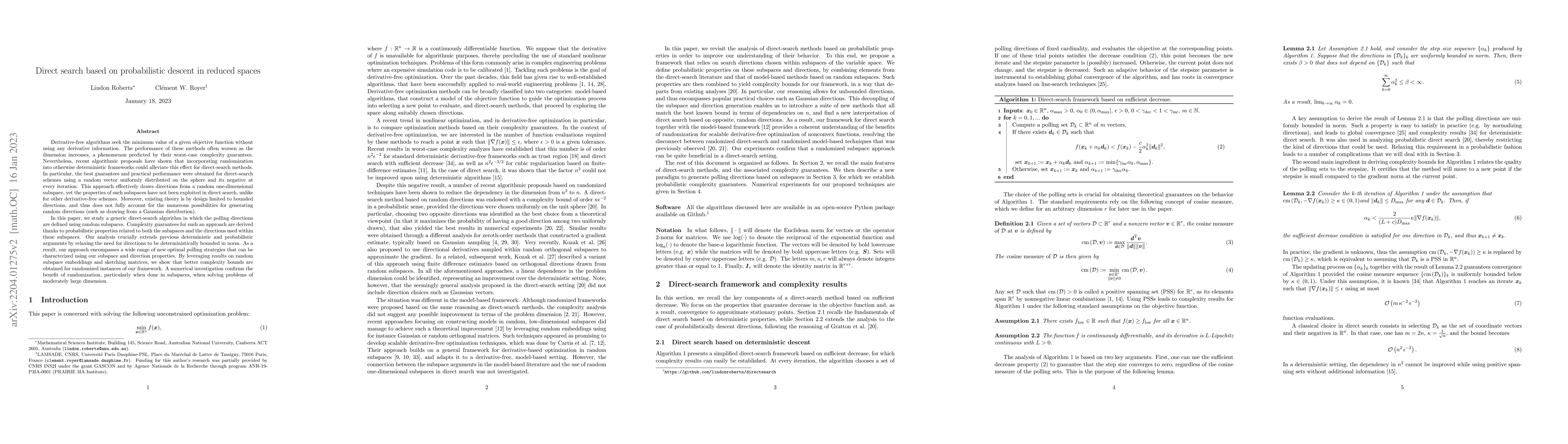 Thumbnail for Direct search based on probabilistic descent in reduced spaces