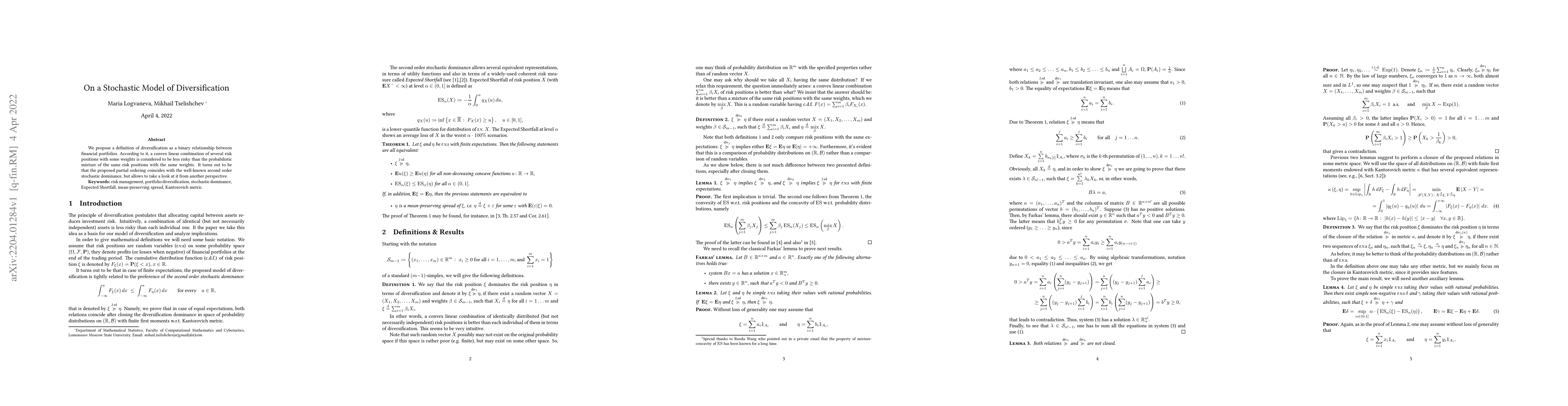 Thumbnail for On a Stochastic Model of Diversification