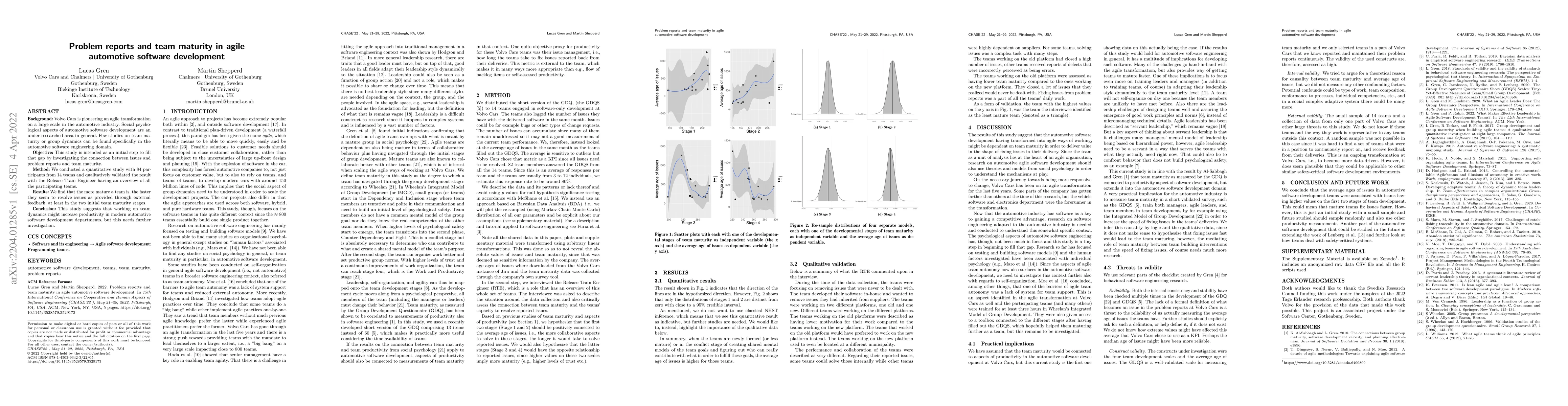 Thumbnail for Problem reports and team maturity in agile automotive software
  development