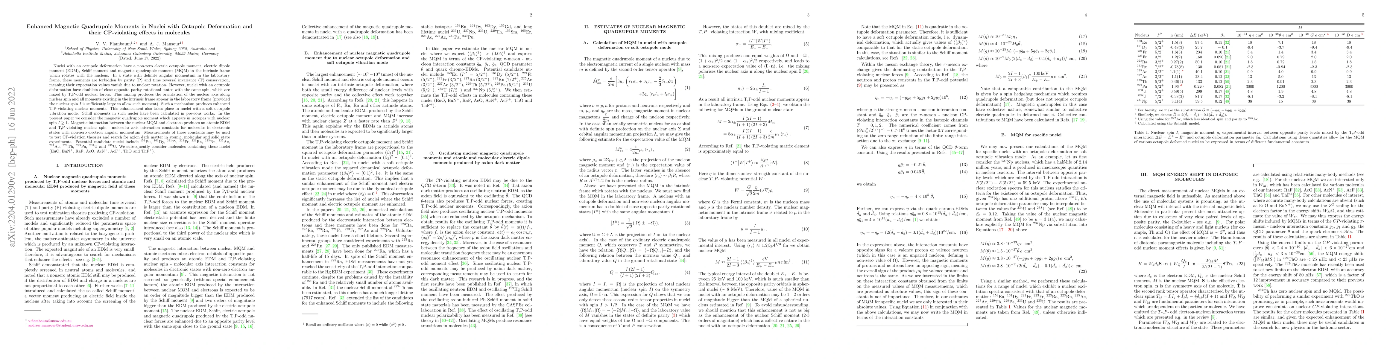 Thumbnail for Enhanced Magnetic Quadrupole Moments in Nuclei with Octupole Deformation
  and their CP-violating effects in molecules