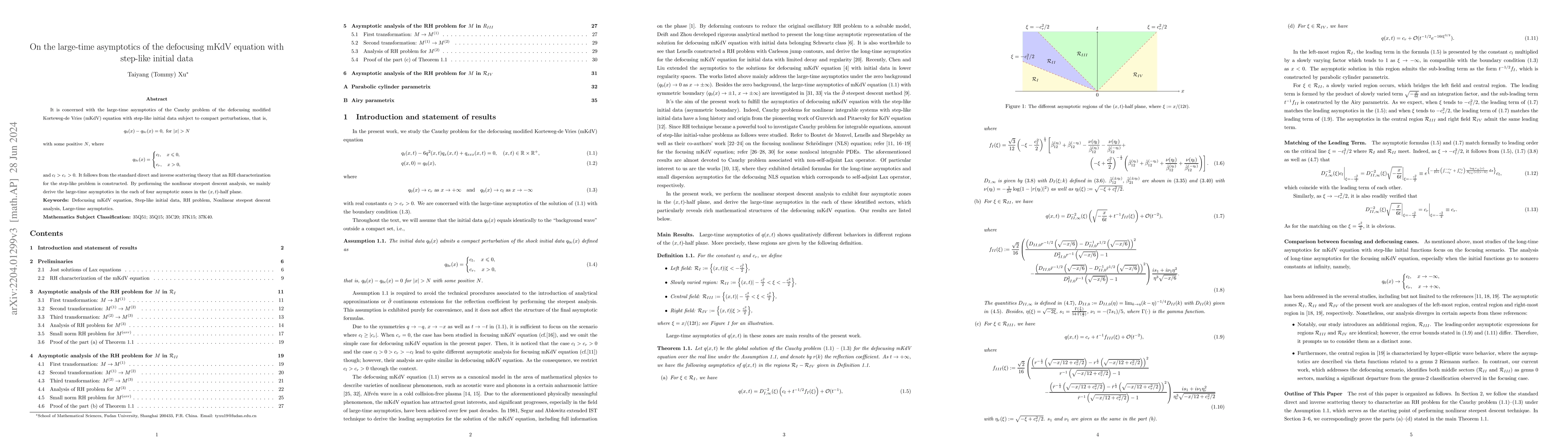 Thumbnail for On the large-time asymptotics of the defocusing mKdV equation with
  step-like initial data