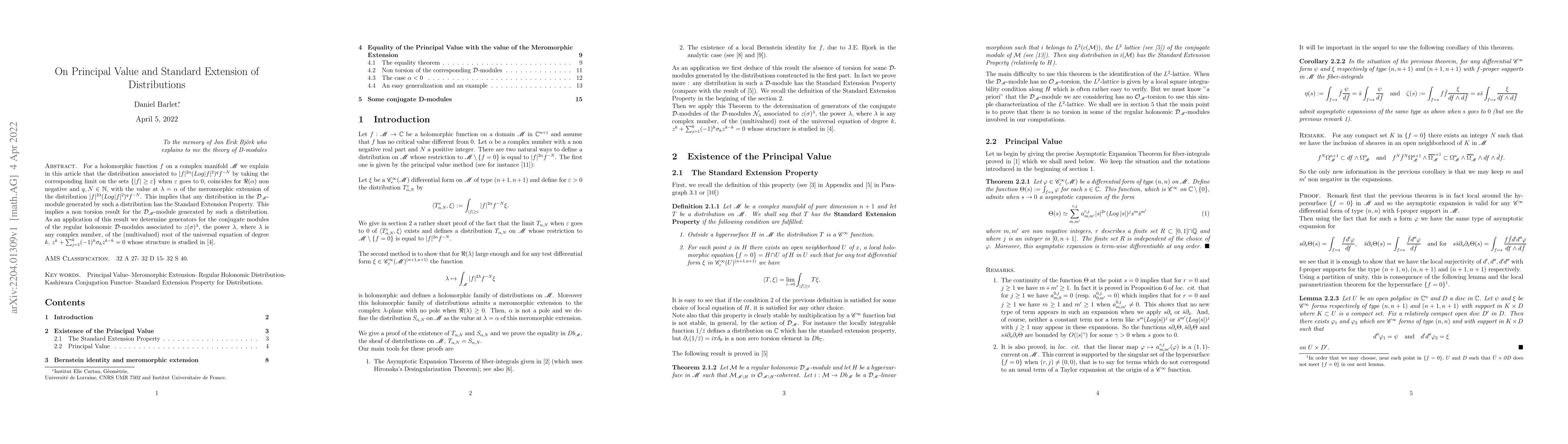 Thumbnail for On Principal Value and Standard Extension of Distributions