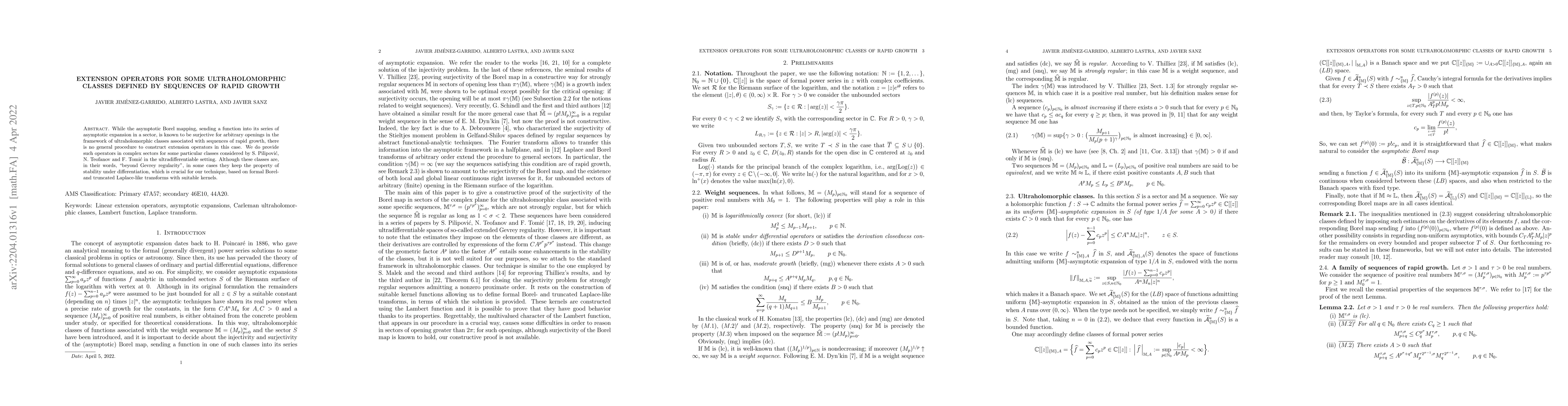 Thumbnail for Extension operators for some ultraholomorphic classes defined by
  sequences of rapid growth