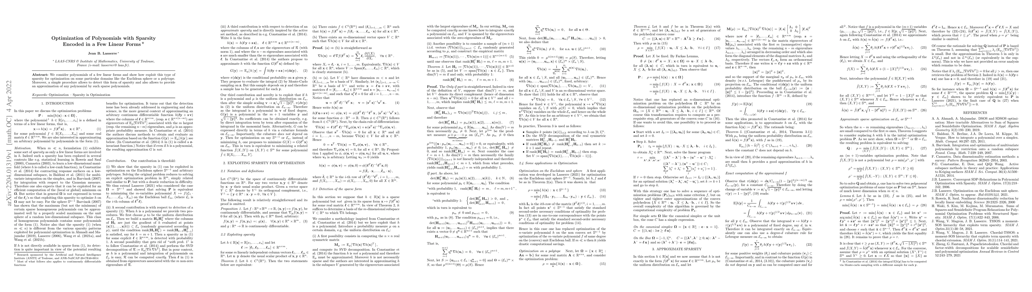 Thumbnail for Optimization of Polynomials with Sparsity Encoded in a Few Linear Forms
