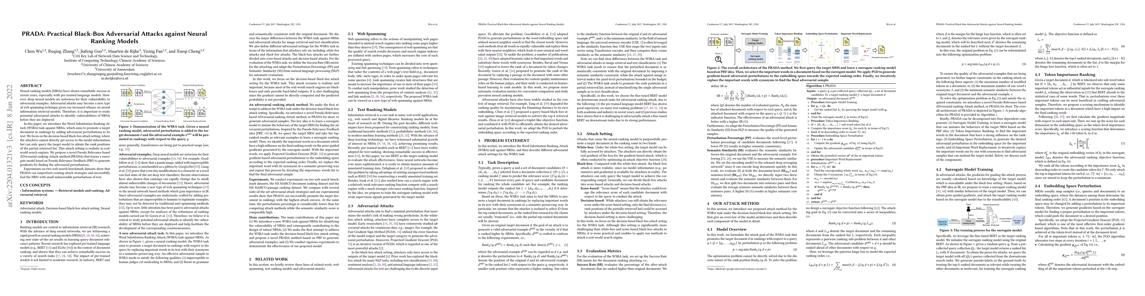 Thumbnail for PRADA: Practical Black-Box Adversarial Attacks against Neural Ranking
  Models