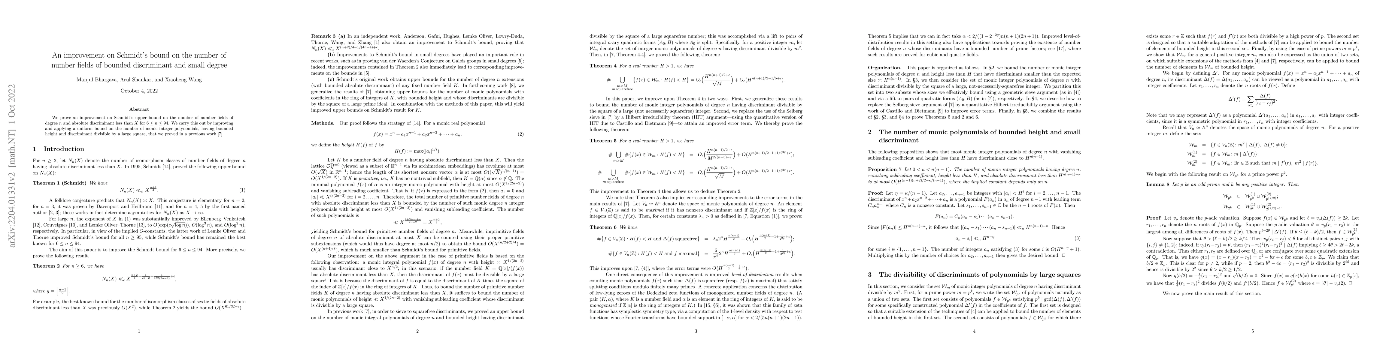 Thumbnail for An improvement on Schmidt's bound on the number of number fields of
  bounded discriminant and small degree