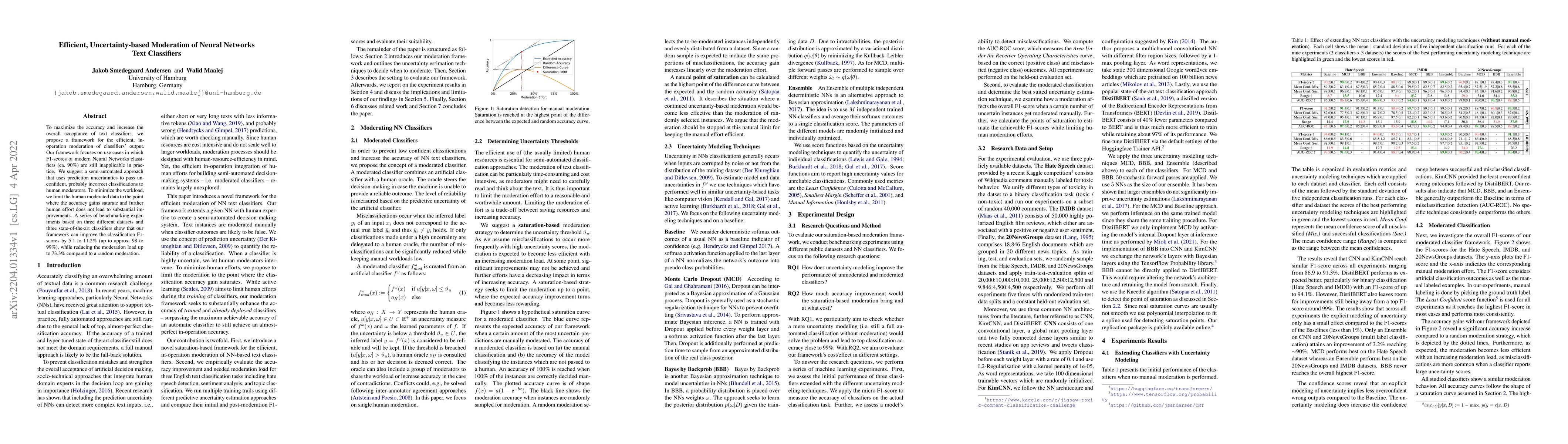 Thumbnail for Efficient, Uncertainty-based Moderation of Neural Networks Text
  Classifiers