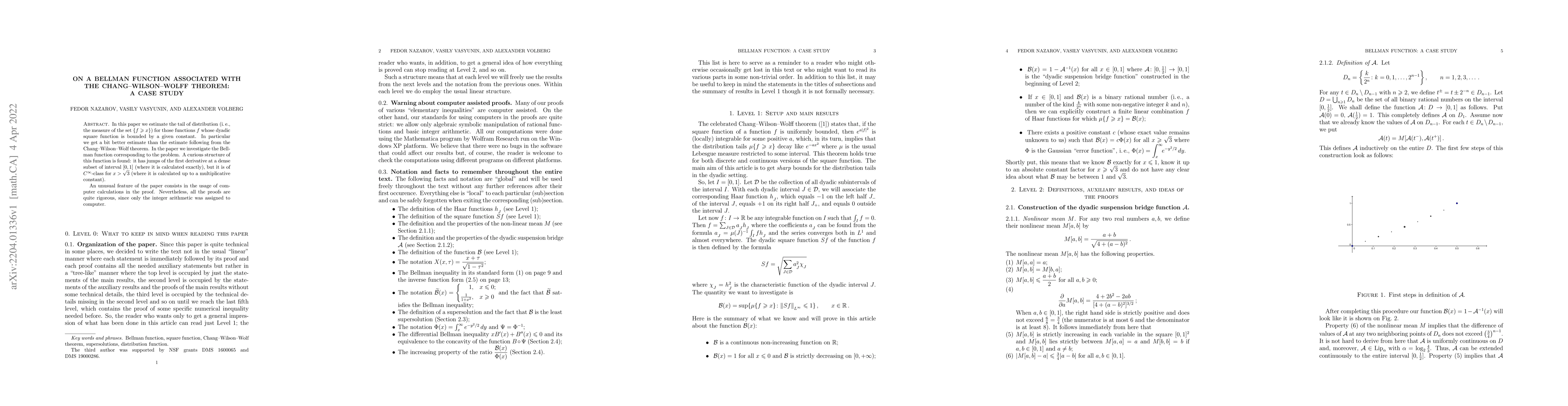 Thumbnail for On a Bellman function associated with the Chang--Wilson--Wolff theorem:
  a case study