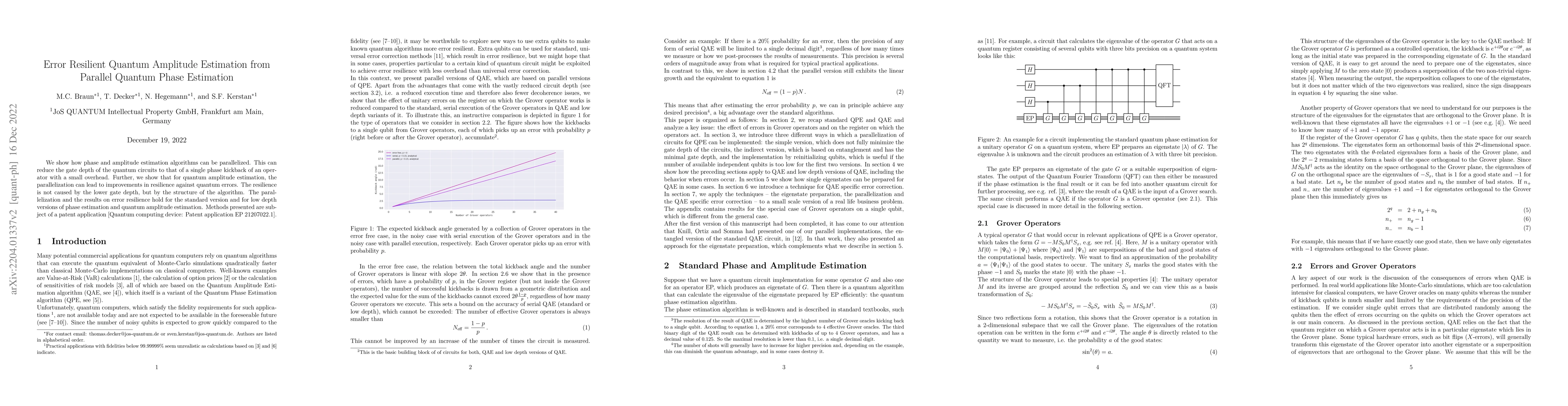 Thumbnail for Error Resilient Quantum Amplitude Estimation from Parallel Quantum Phase
  Estimation