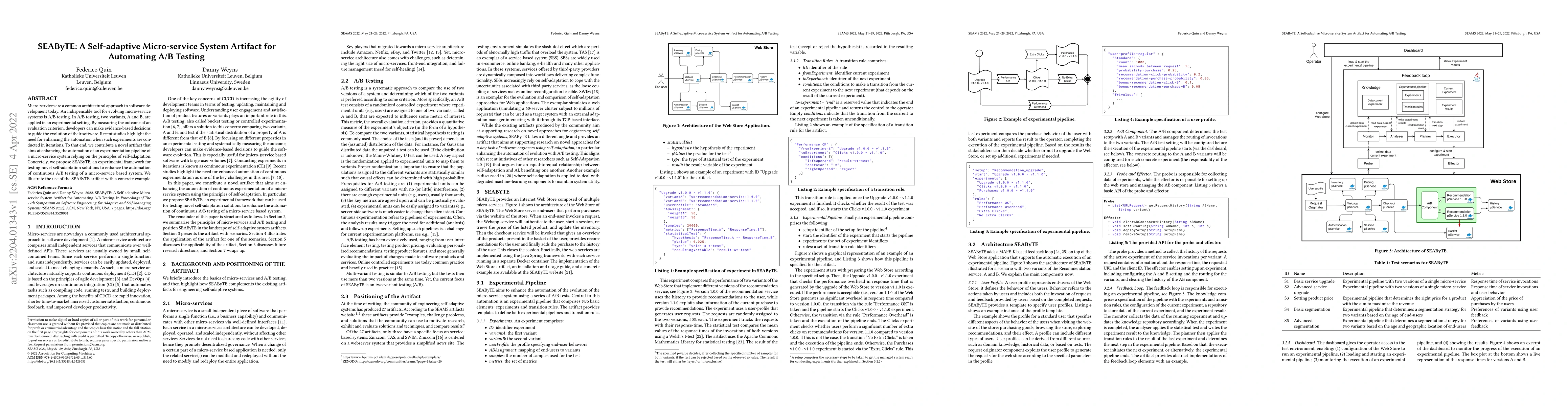 Thumbnail for SEAByTE: A Self-adaptive Micro-service System Artifact for Automating
  A/B Testing