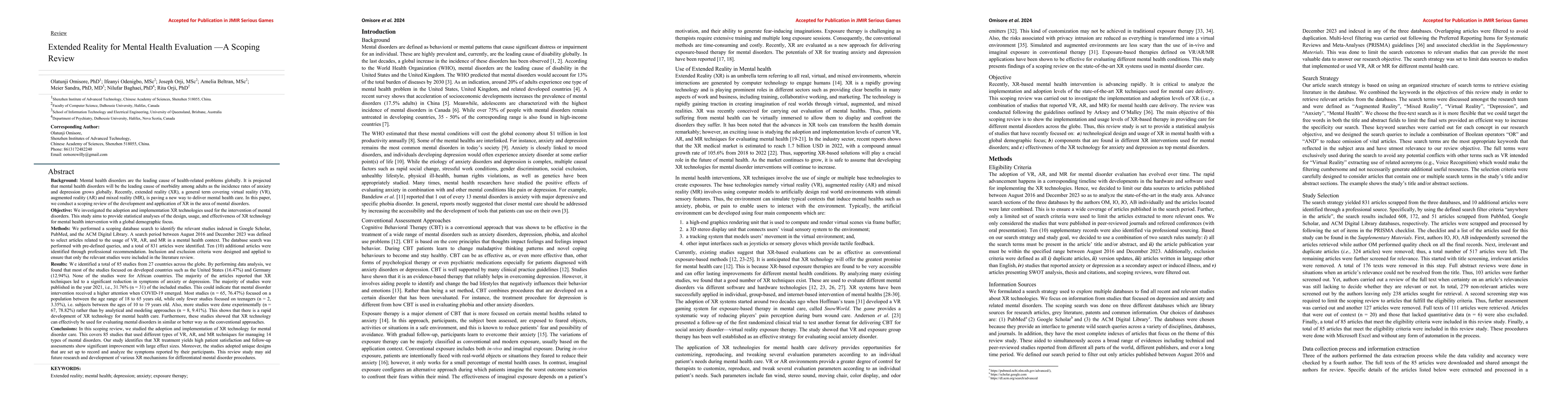 Thumbnail for Extended Reality for Mental Health Evaluation -A Scoping Review