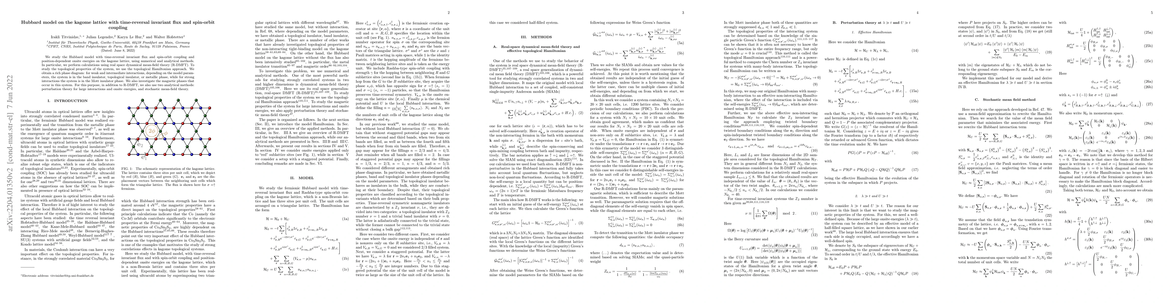 Thumbnail for Hubbard model on the kagome lattice with time-reversal invariant flux
  and spin-orbit coupling