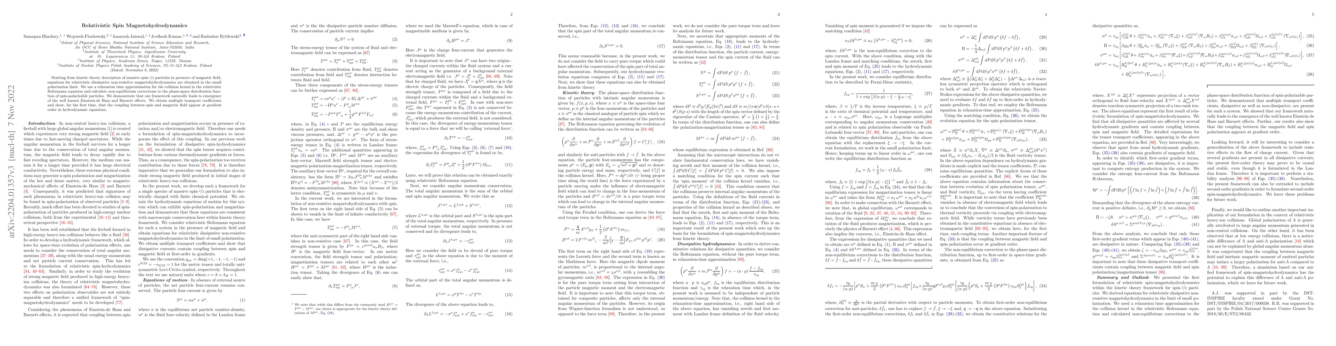 Thumbnail for Relativistic Spin Magnetohydrodynamics