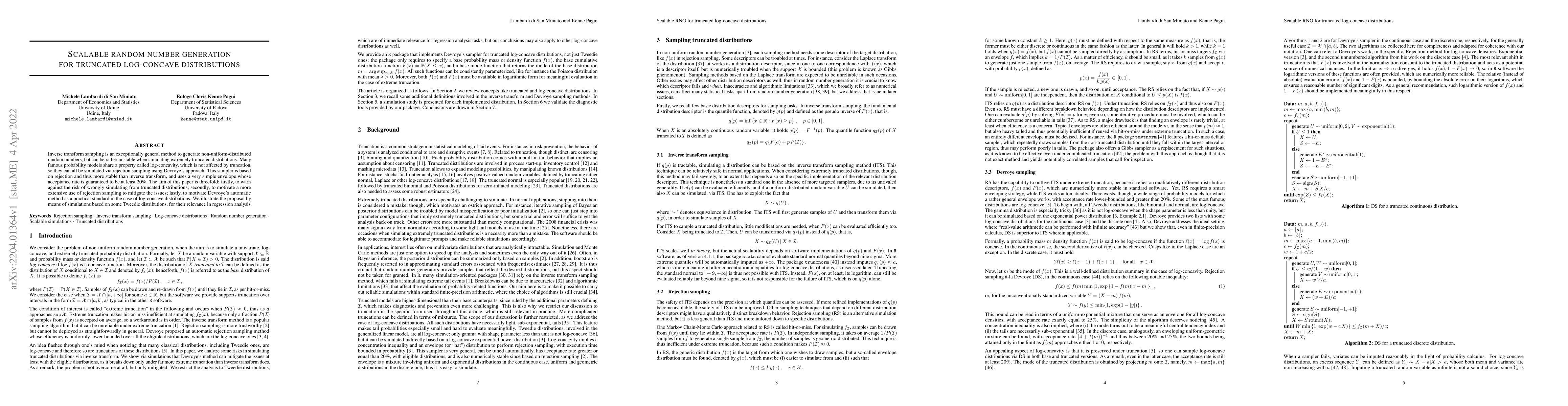 Thumbnail for Scalable random number generation for truncated log-concave
  distributions