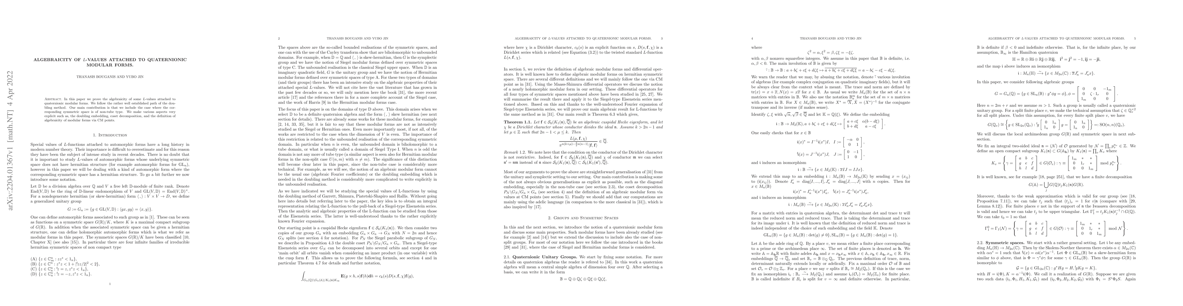Thumbnail for Algebraicity of L-values attached to Quaternionic Modular Forms
