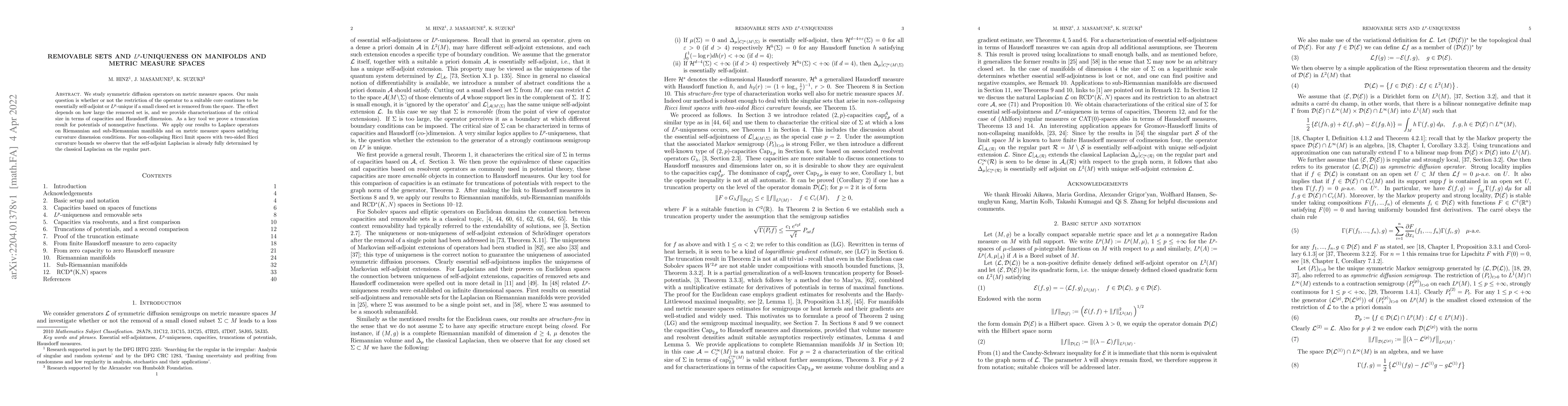 Thumbnail for Removable sets and $L^p$-uniqueness on manifolds and metric measure
  spaces