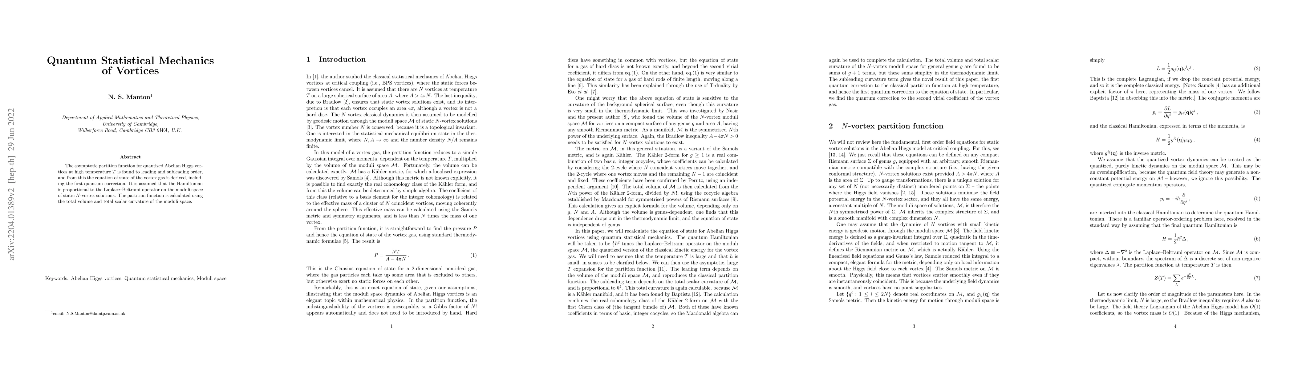 Thumbnail for Quantum Statistical Mechanics of Vortices