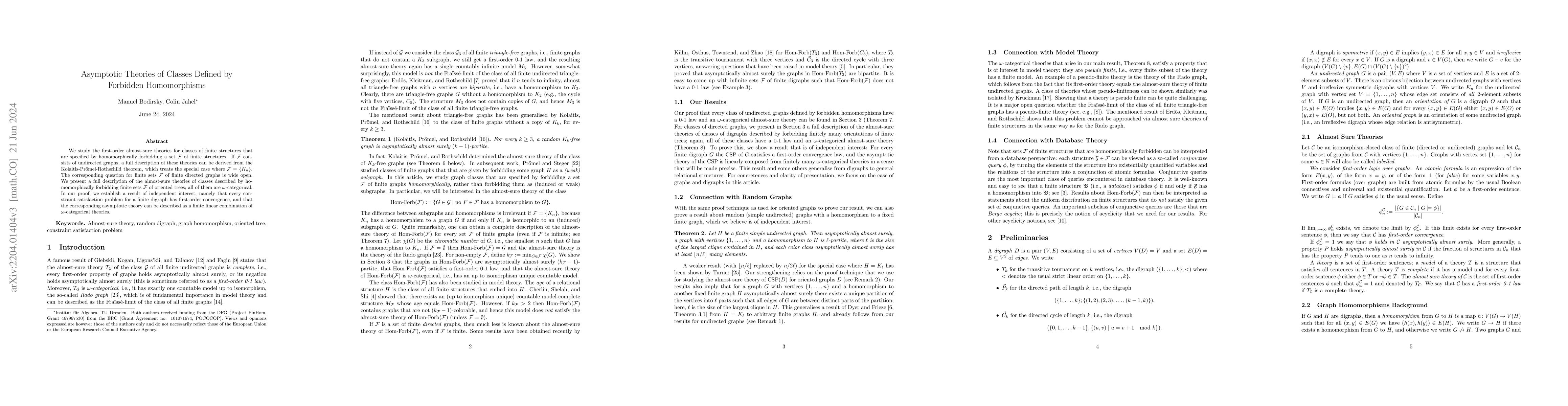Thumbnail for Asymptotic Theories of Classes Defined by Forbidden Homomorphisms
