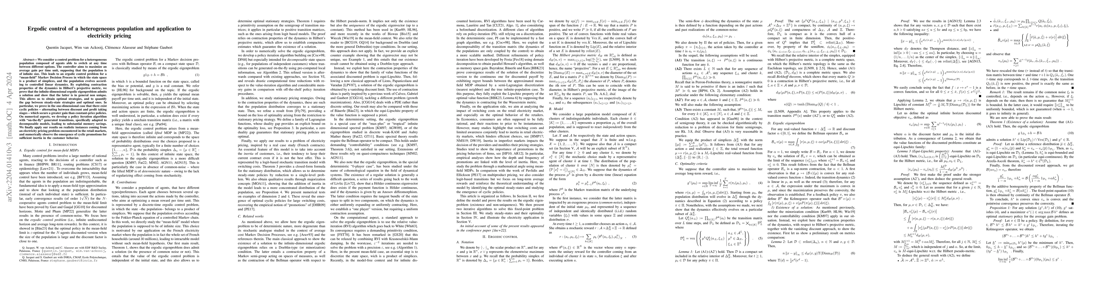 Thumbnail for Ergodic control of a heterogeneous population and application to
  electricity pricing