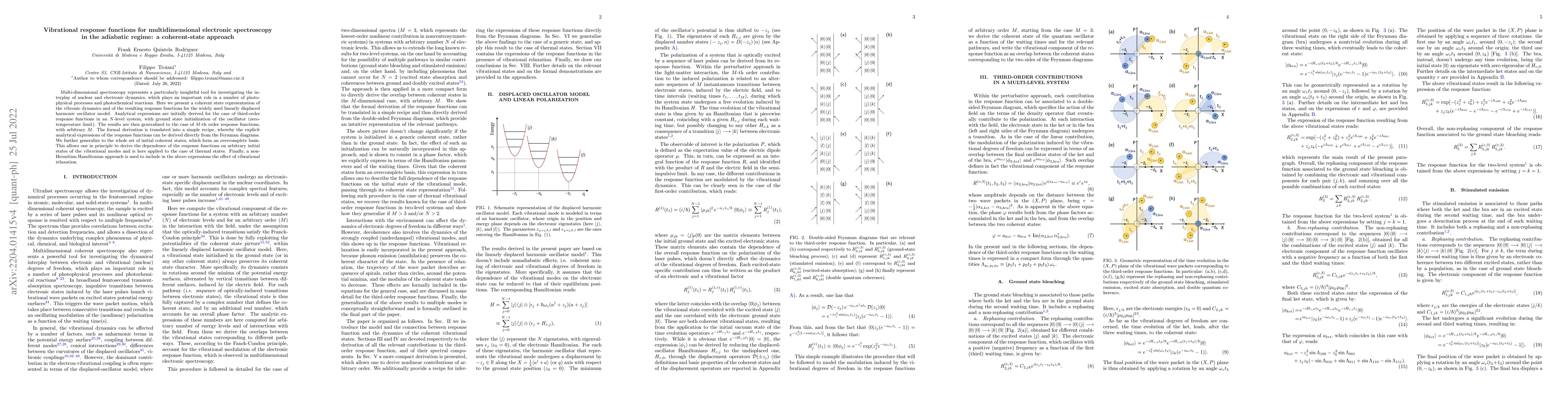 Thumbnail for Vibrational response functions for multidimensional electronic
  spectroscopy in the adiabatic regime: a coherent-state approach