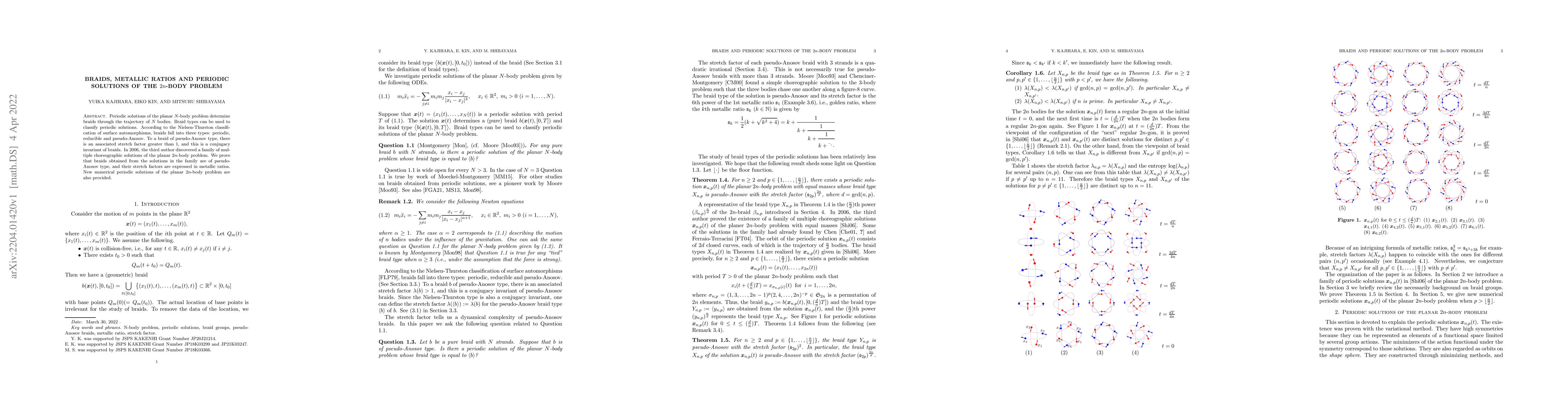 Thumbnail for Braids, metallic ratios and periodic solutions of the $2n$-body problem