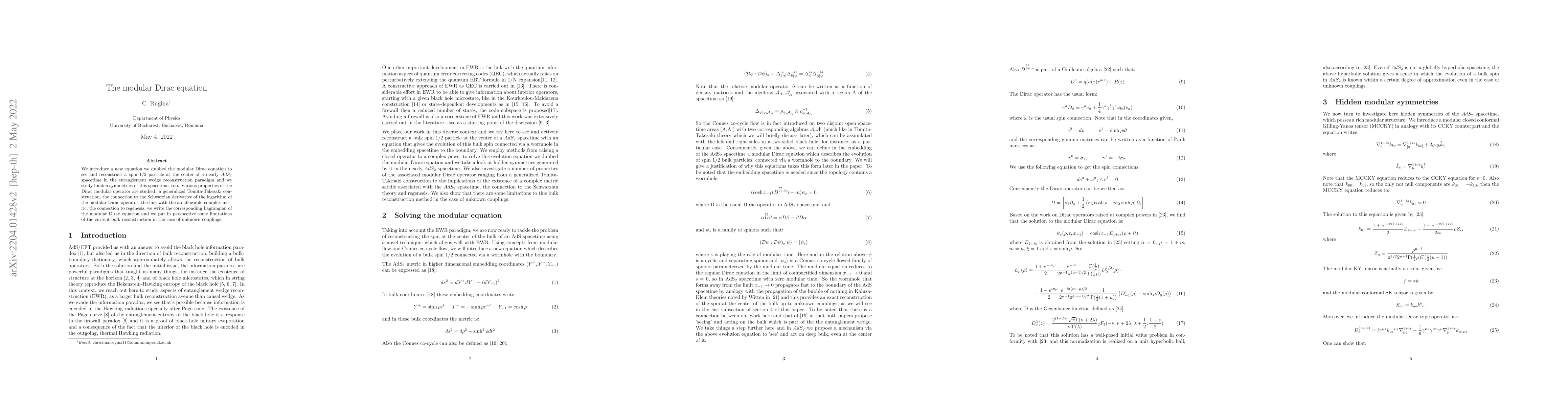 Thumbnail for The modular Dirac equation