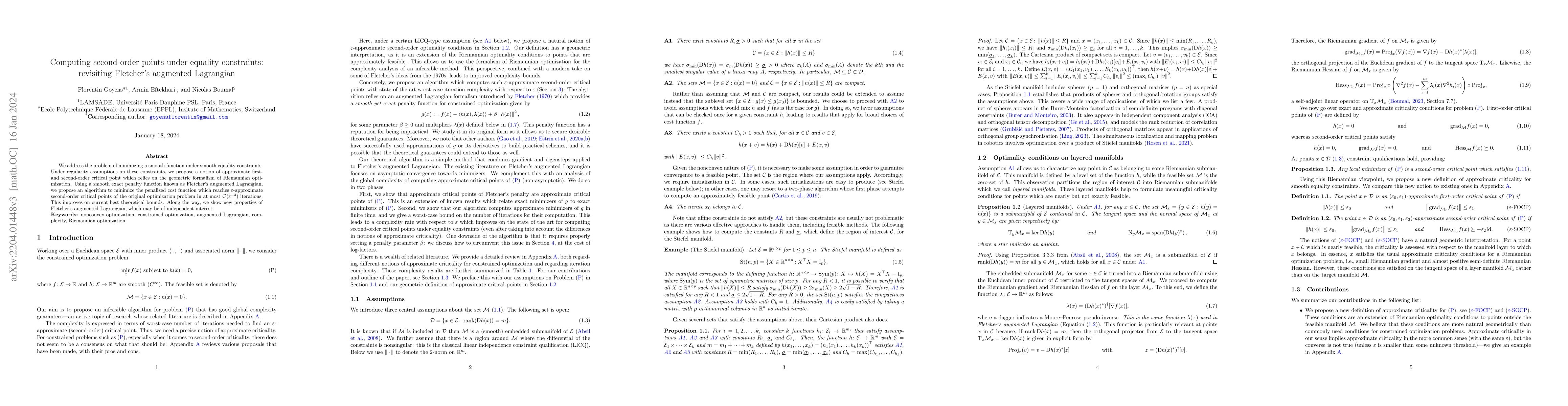 Thumbnail for Computing second-order points under equality constraints: revisiting
  Fletcher's augmented Lagrangian