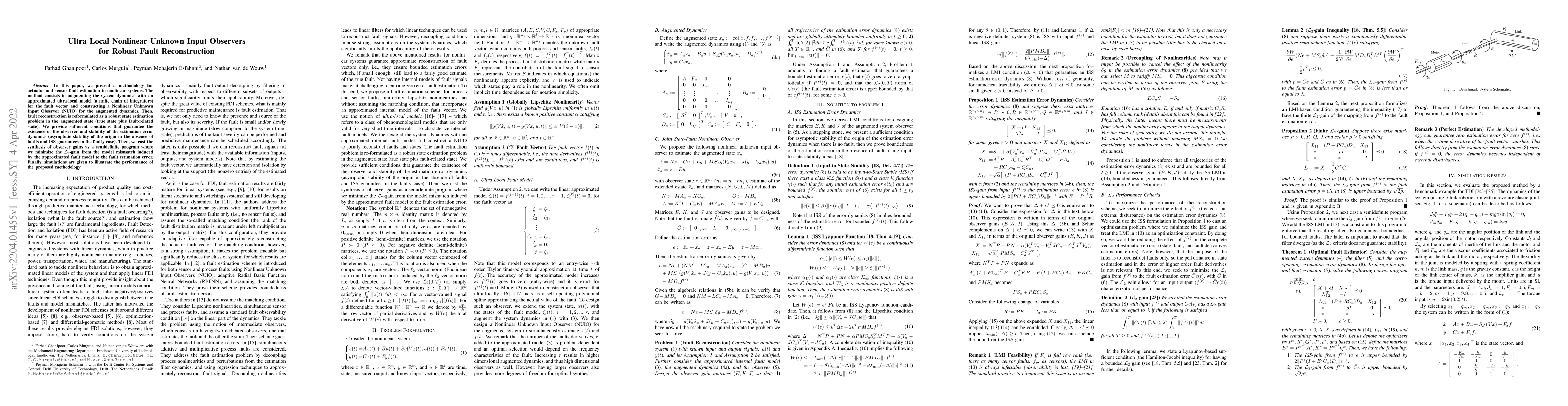 Thumbnail for Ultra Local Nonlinear Unknown Input Observers for Robust Fault
  Reconstruction