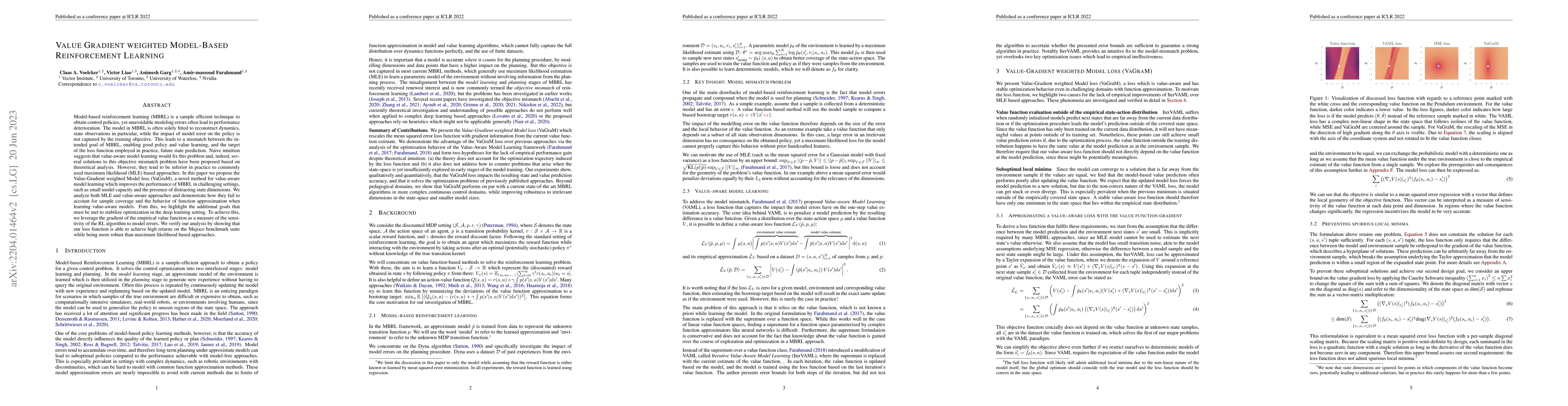 Thumbnail for Value Gradient weighted Model-Based Reinforcement Learning