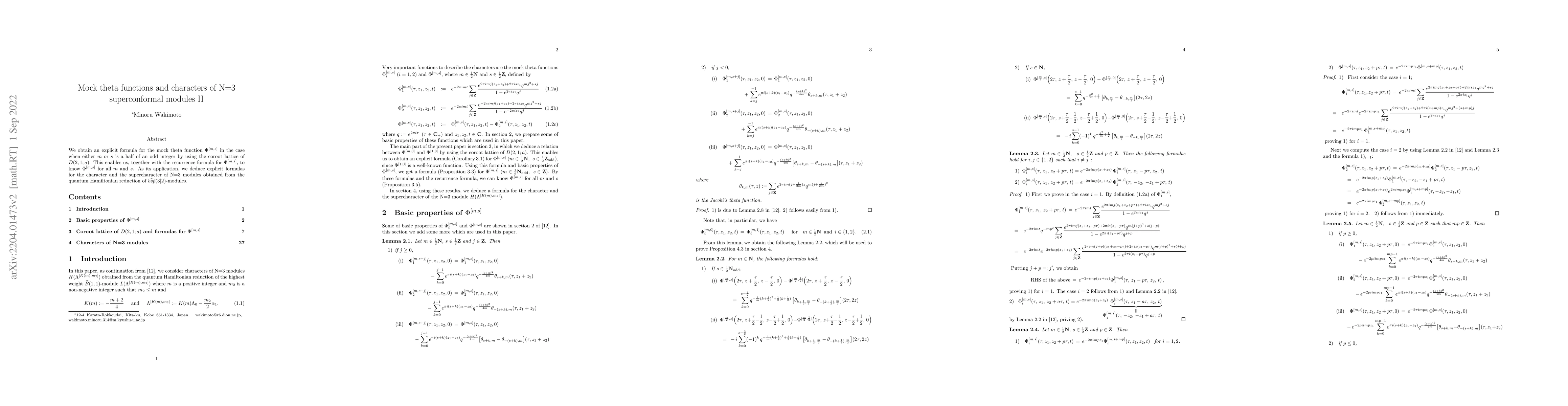Thumbnail for Mock theta functions and characters of N=3 superconformal modules II