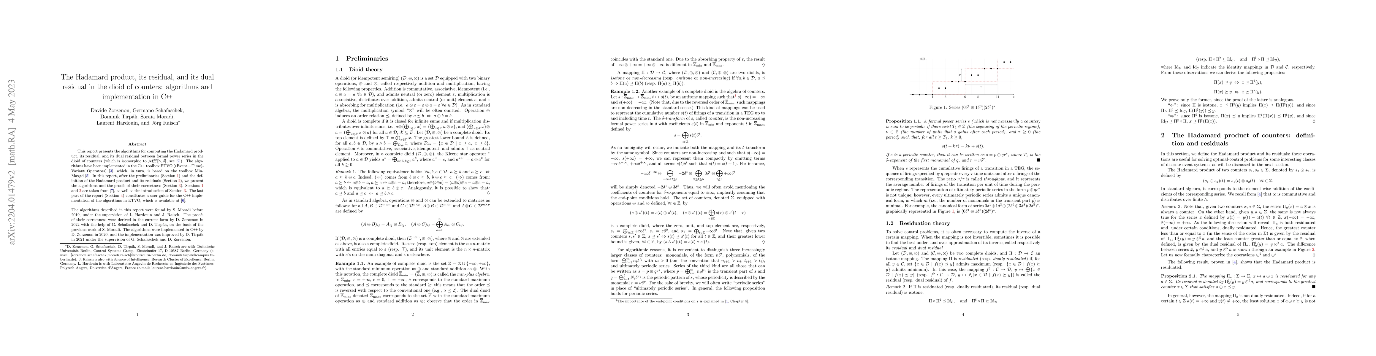 Thumbnail for The Hadamard product, its residual, and its dual residual in the dioid
  of counters: algorithms and implementation in C++