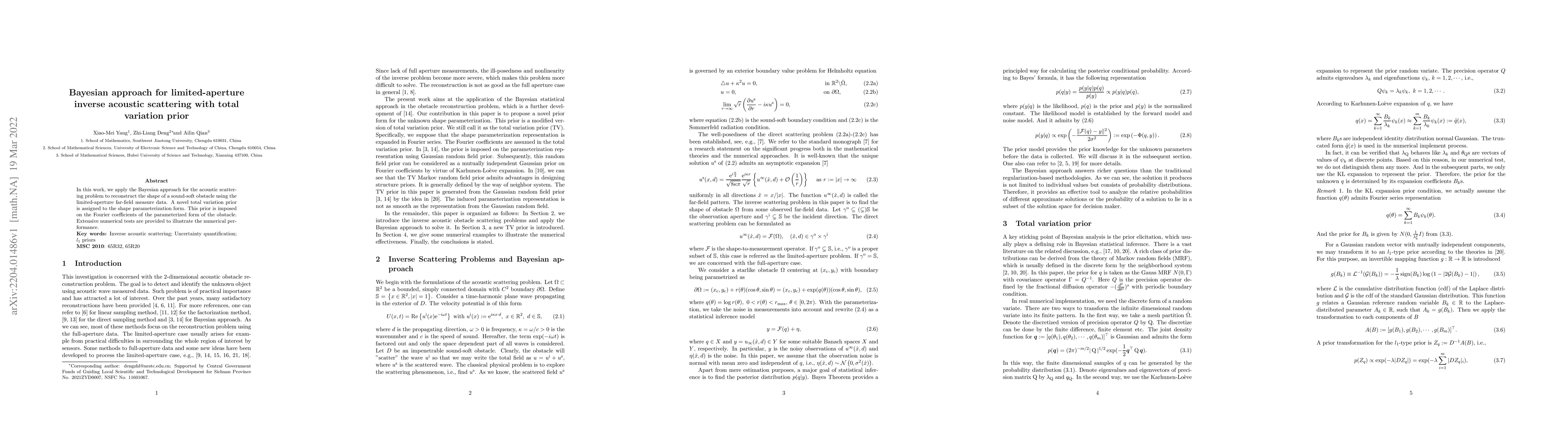 Thumbnail for Bayesian approach for limited-aperture inverse acoustic scattering with
  total variation prior