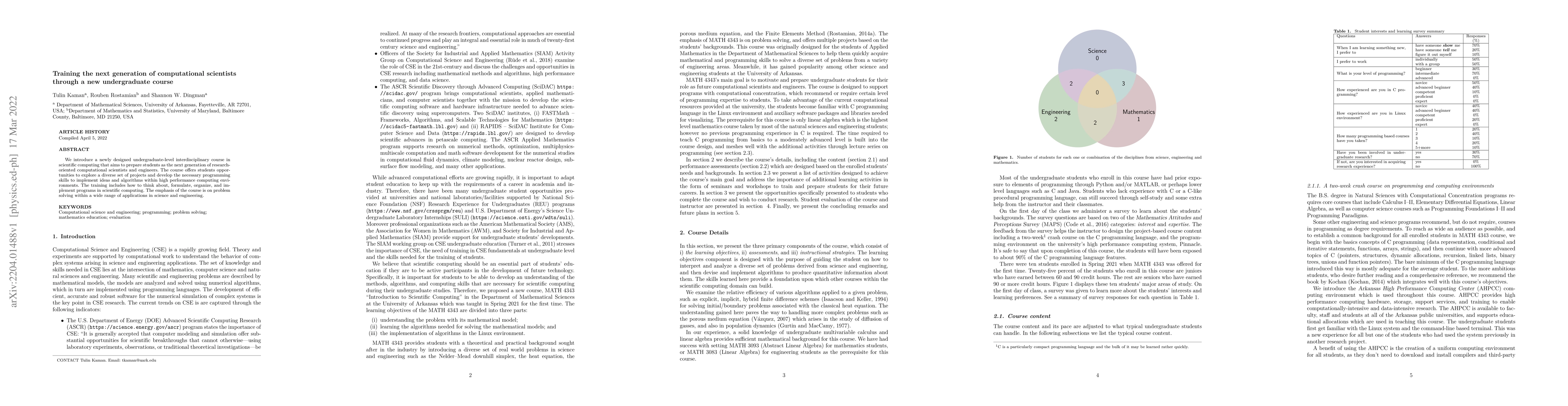 Thumbnail for Training the next generation of computational scientists through a new
  undergraduate course