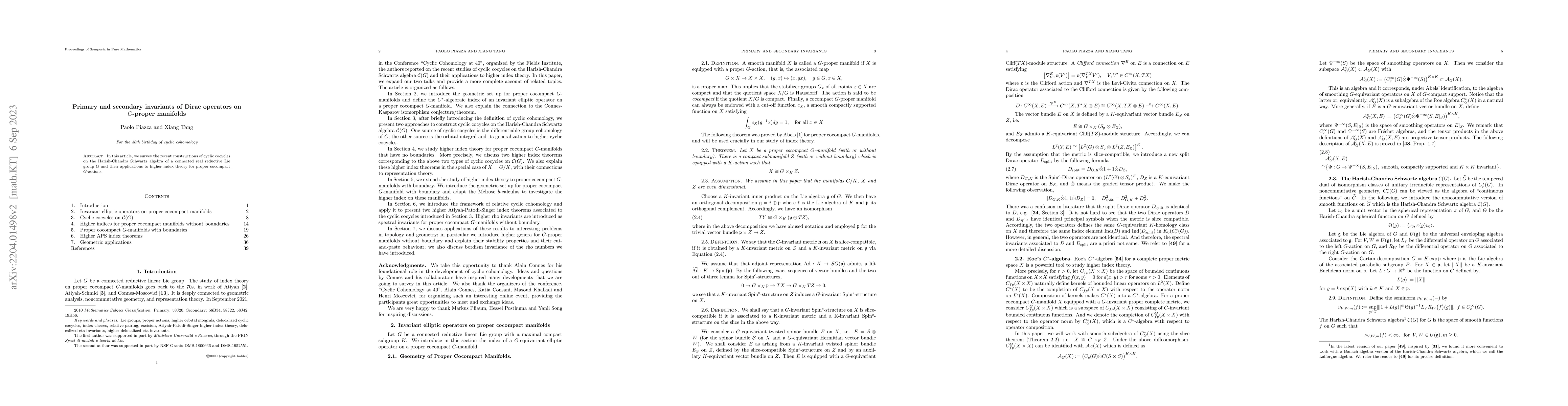 Thumbnail for Primary and secondary invariants of Dirac operators on $G$-proper
  manifolds