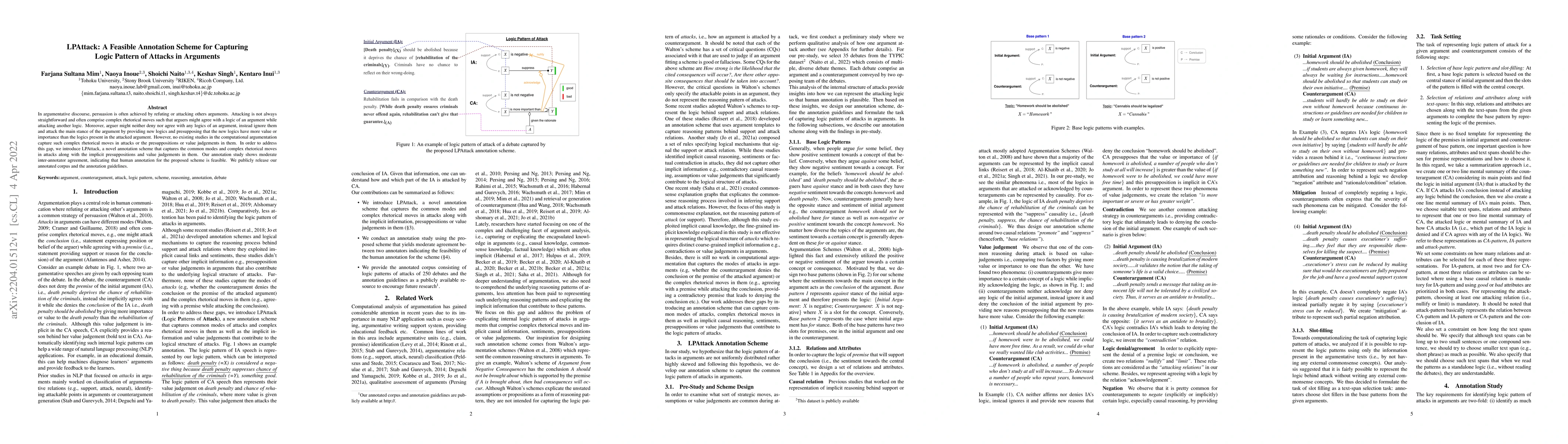 Thumbnail for LPAttack: A Feasible Annotation Scheme for Capturing Logic Pattern of
  Attacks in Arguments