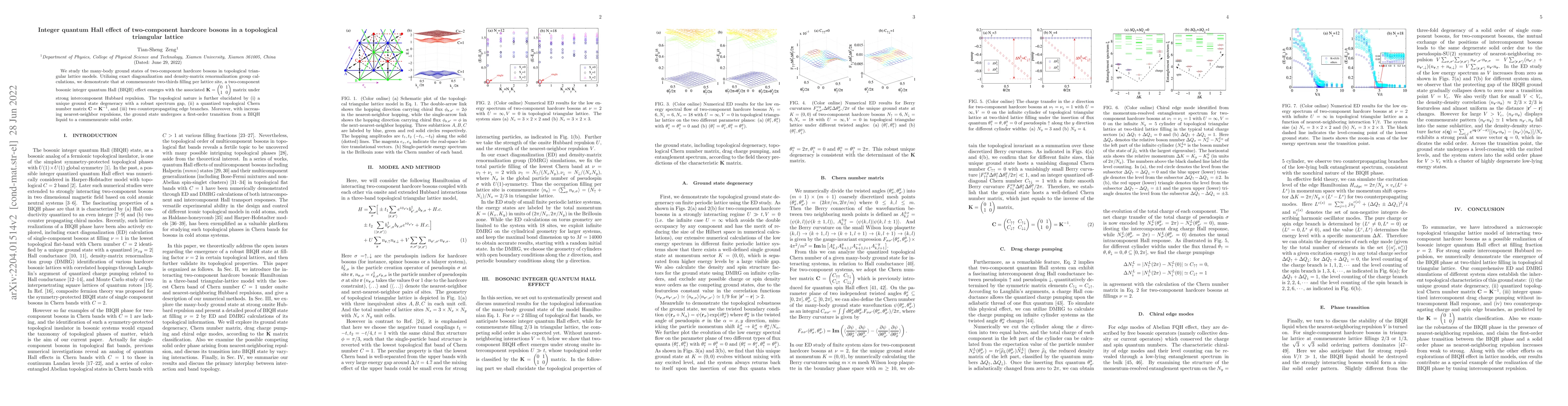 Thumbnail for Integer quantum Hall effect of two-component hardcore bosons in a
  topological triangular lattice