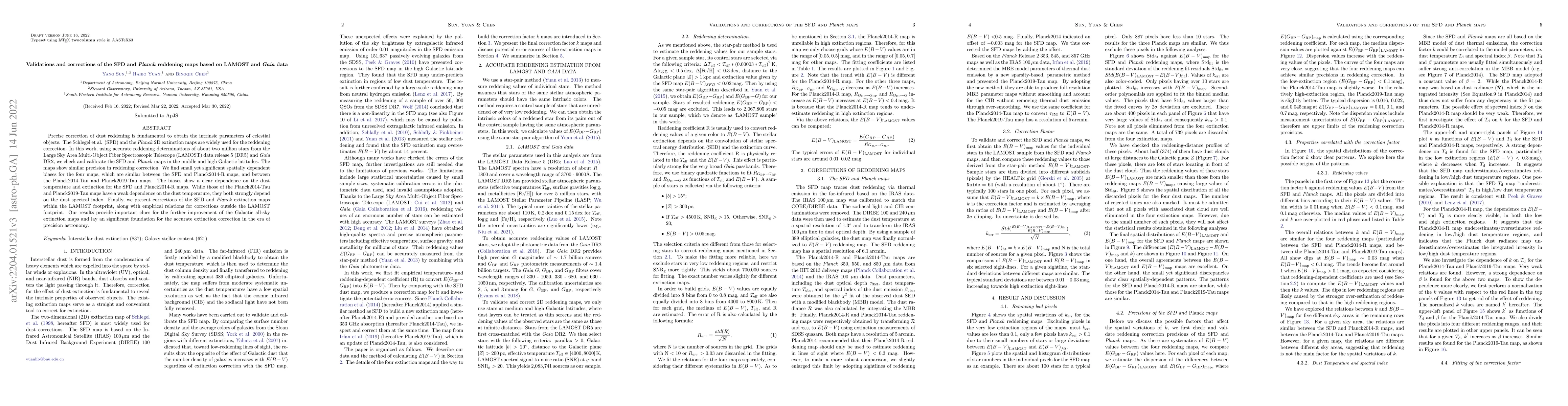 Thumbnail for Validations and Corrections of the SFD and Planck Reddening Maps Based
  on LAMOST and Gaia Data