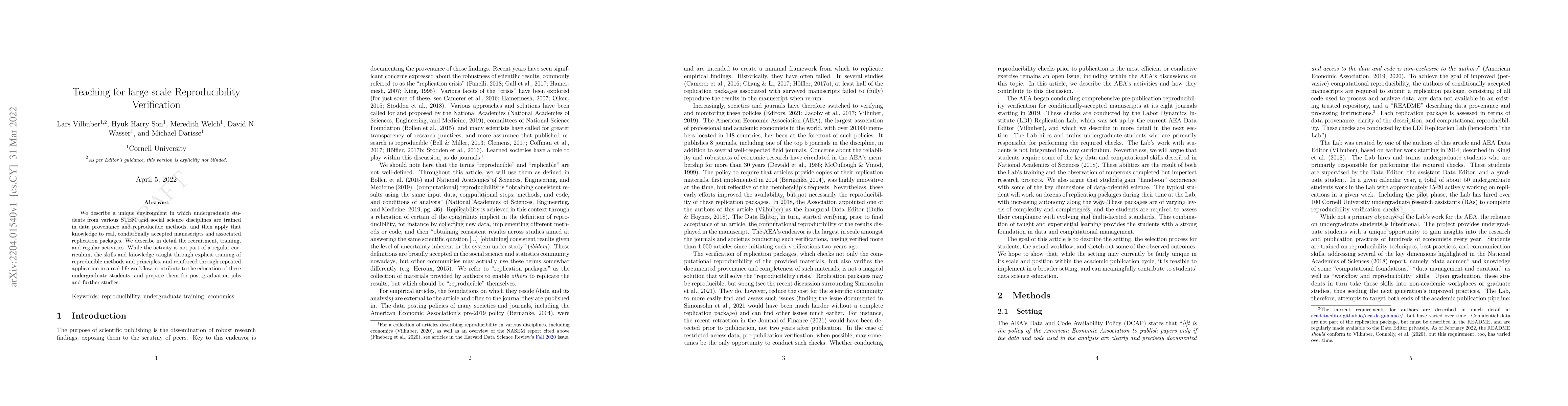 Thumbnail for Teaching for large-scale Reproducibility Verification